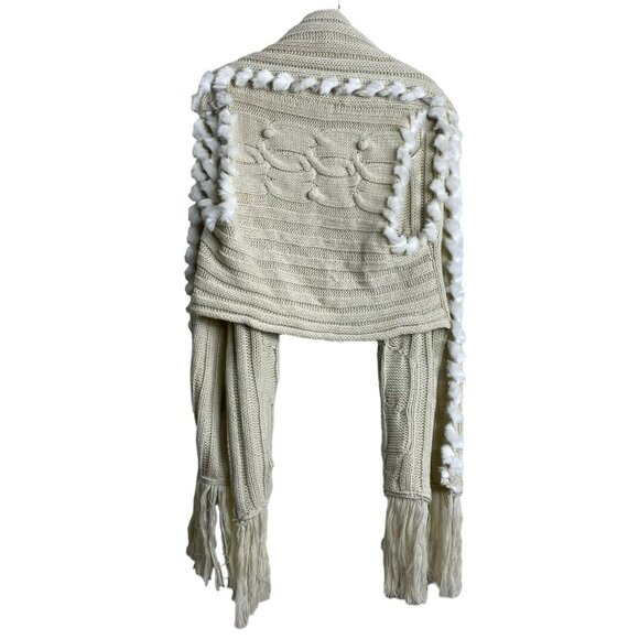 Jessica‎ Simpson Tan/White Faux Fur Cable Knit Scarf Vest Cardigan Size Medium - Picture 6 of 12